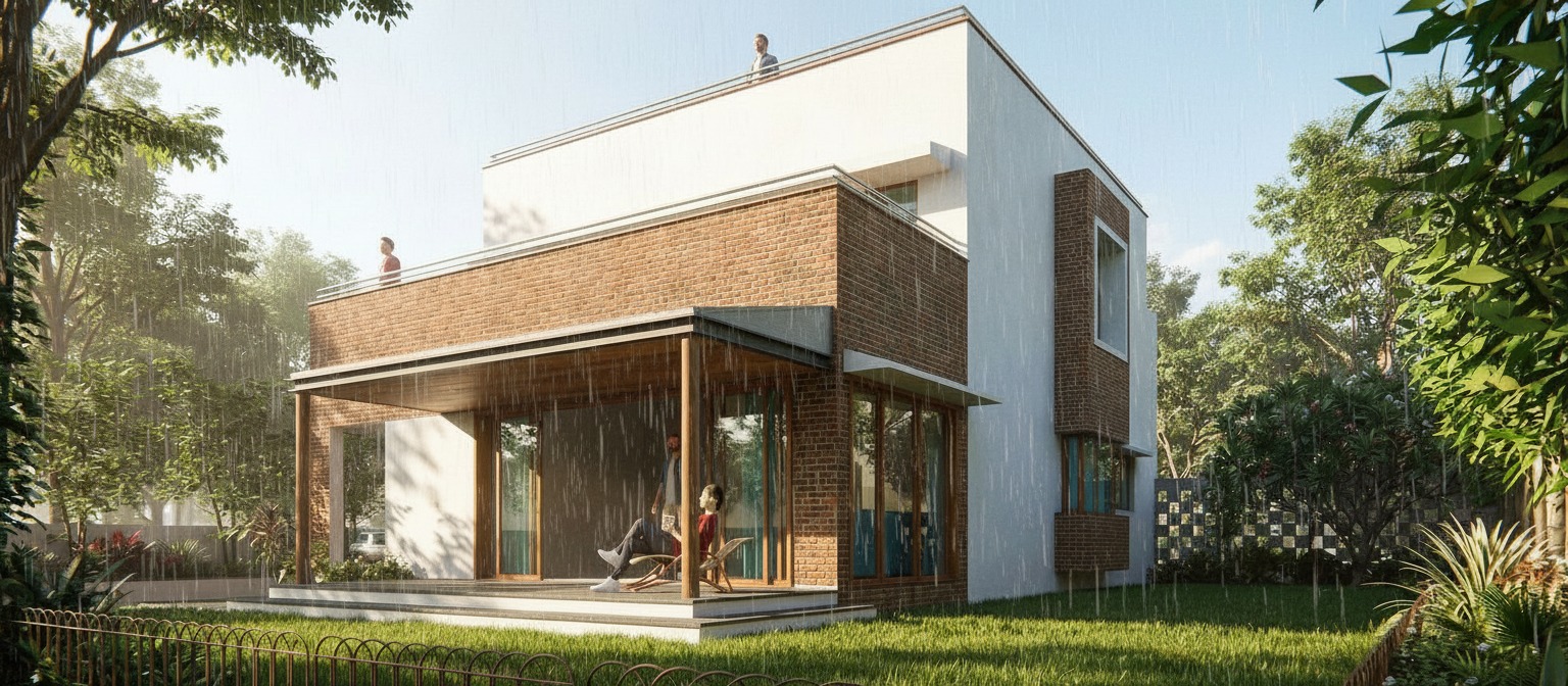 Rain-responsive modern house architecture